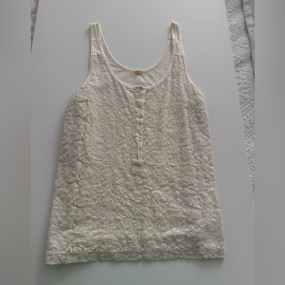 J. Crew Cream Lace Overlay Scoop Tank